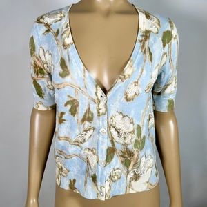 Talbots Women’s Size Medium Petites Mp Embellished Floral Print Cardigan